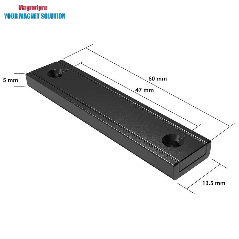 Magnetpro Rectangular Magnets 80 LBS Force Size 2.36" x 0.53" x 0.20" Black Epoxy Coating Rust Resistance, Suitable for Outdoor Area, Household and Industrial Pot Magnet with Screws Pack of 8 - Image 3